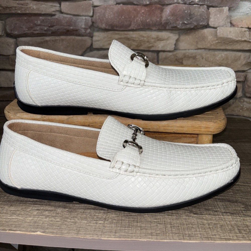 Faranzi White Sheldon Silver Buckle Slip on 10 Driver's Men Loafer/Shoe F420297K - Picture 8 of 16